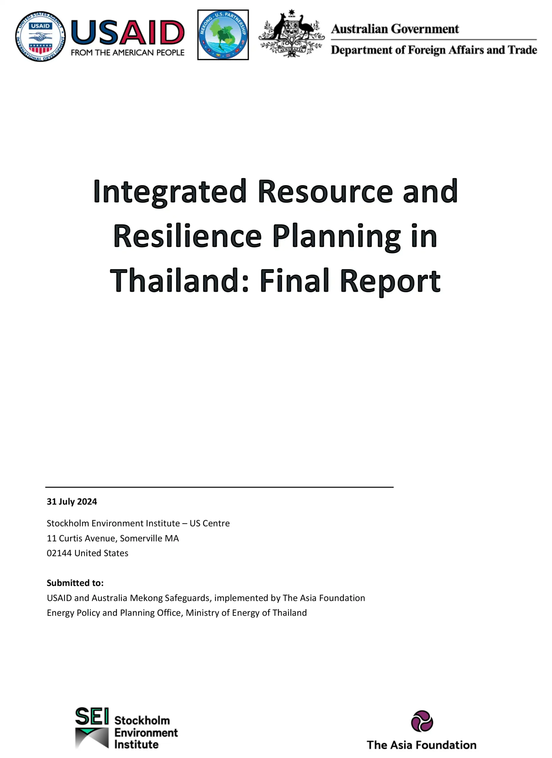 Integrated Resource and Resilience Planning in Thailand: Final Report Cover